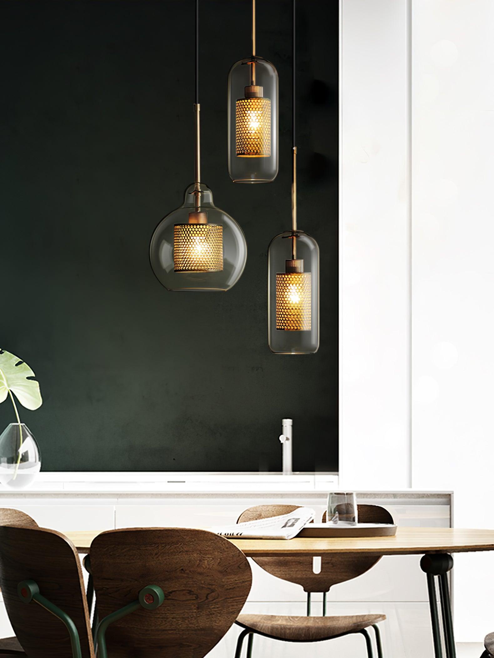 Eiruiella Pendant Lamp Glass Gold Mesh for Dining Room
