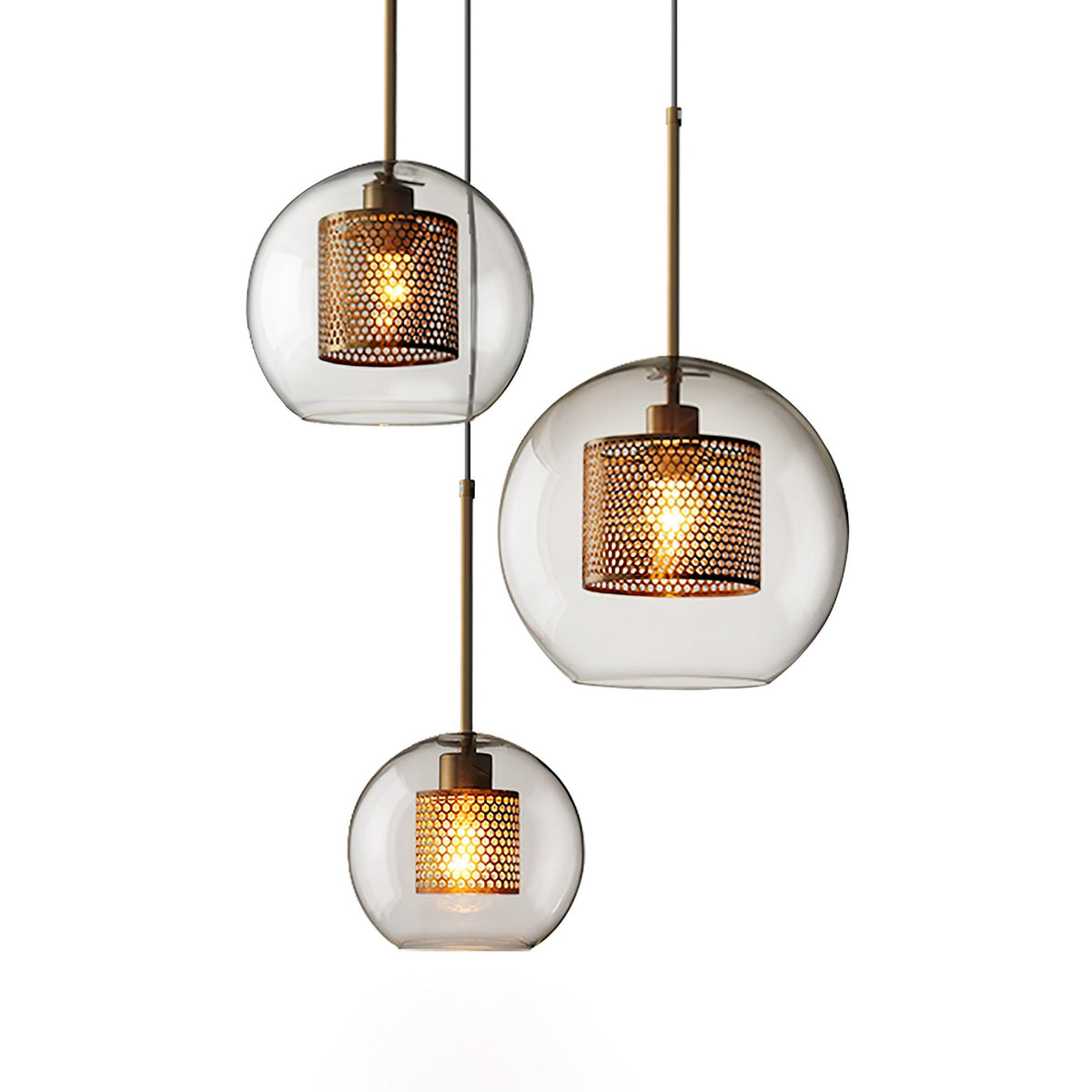 Eiruiella Pendant Lamp Glass Gold Mesh for Dining Room