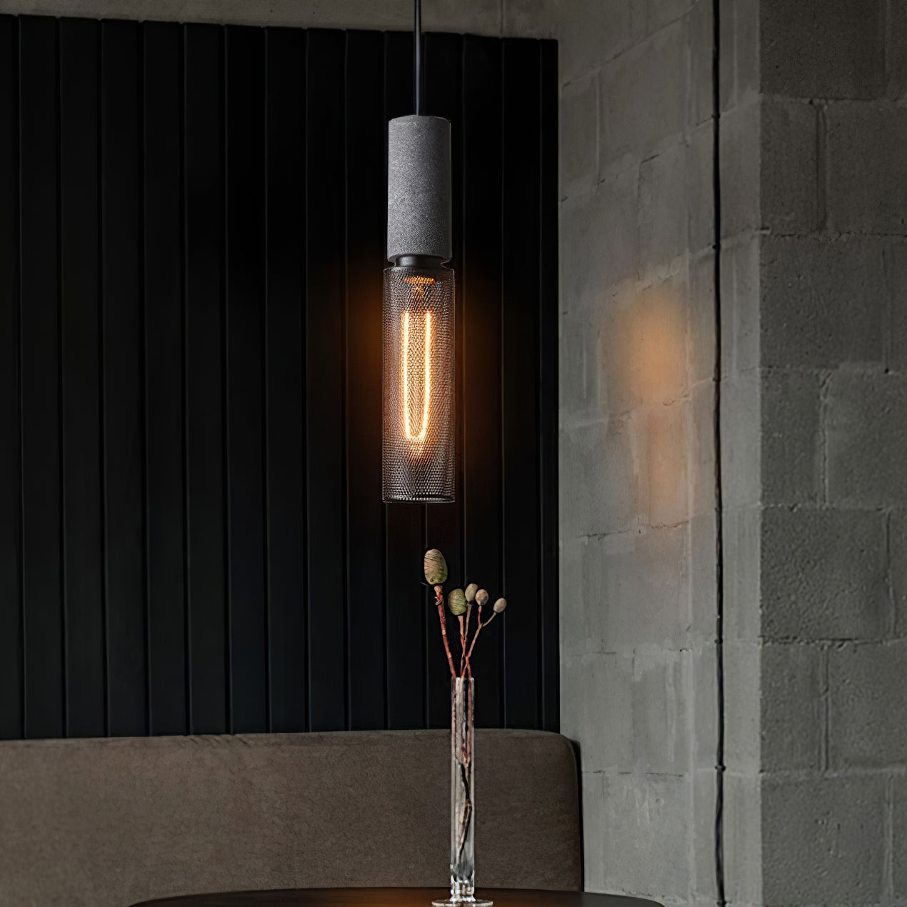 Arisha Industrial Cylindrical Pendant Light, Cement Wabi-Sabi - Neutral Decor