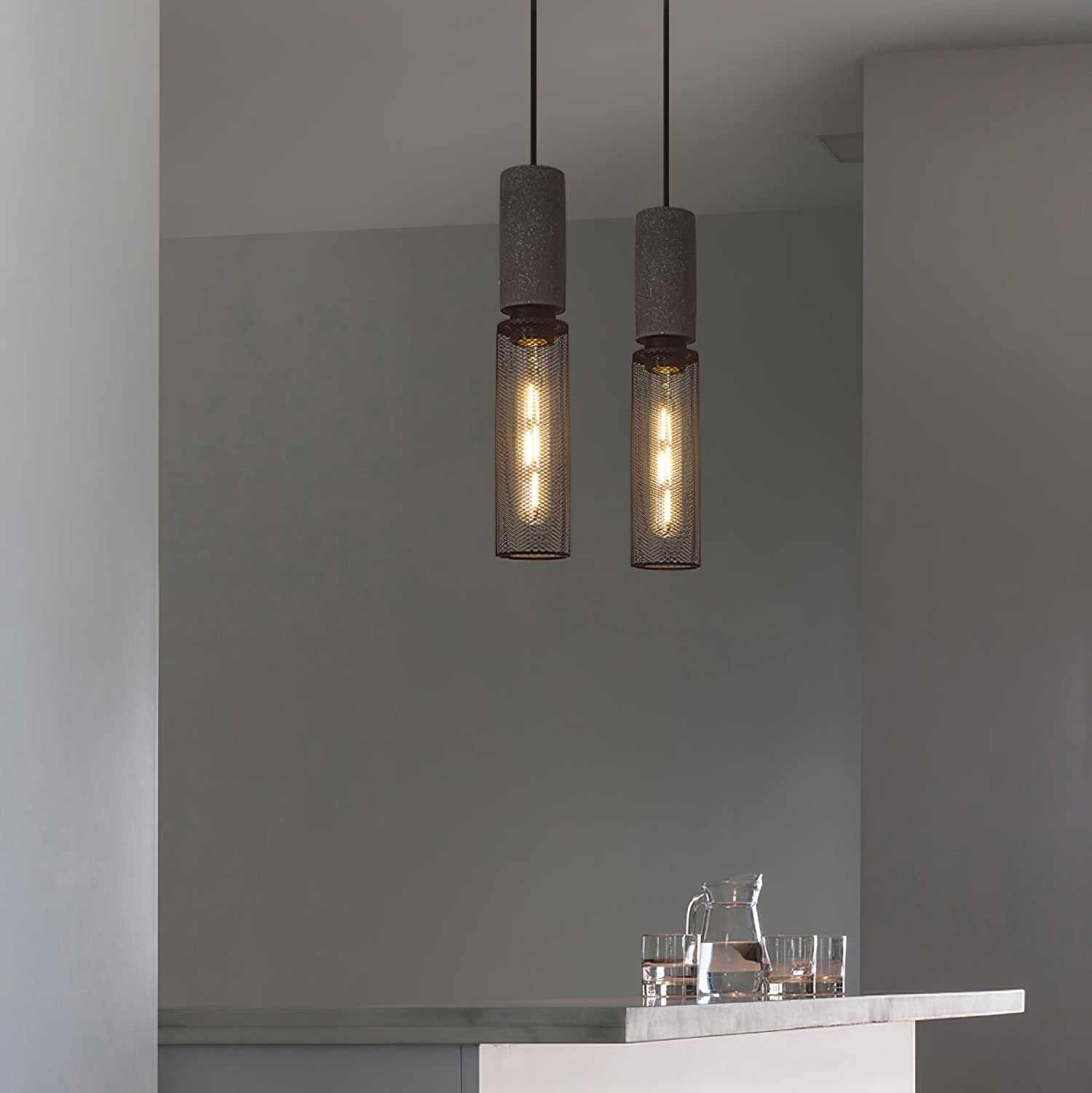 Arisha Industrial Cylindrical Pendant Light, Cement Wabi-Sabi - Neutral Decor