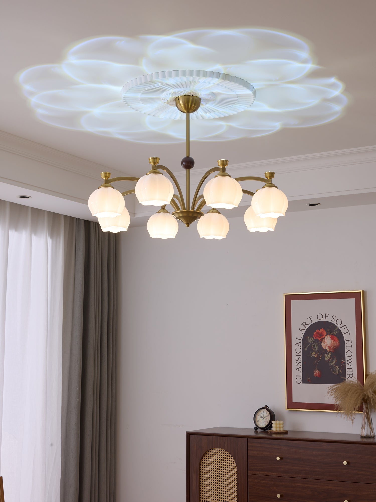 Alshaarae Traditional Premium Arc Wood Glass Chandelier