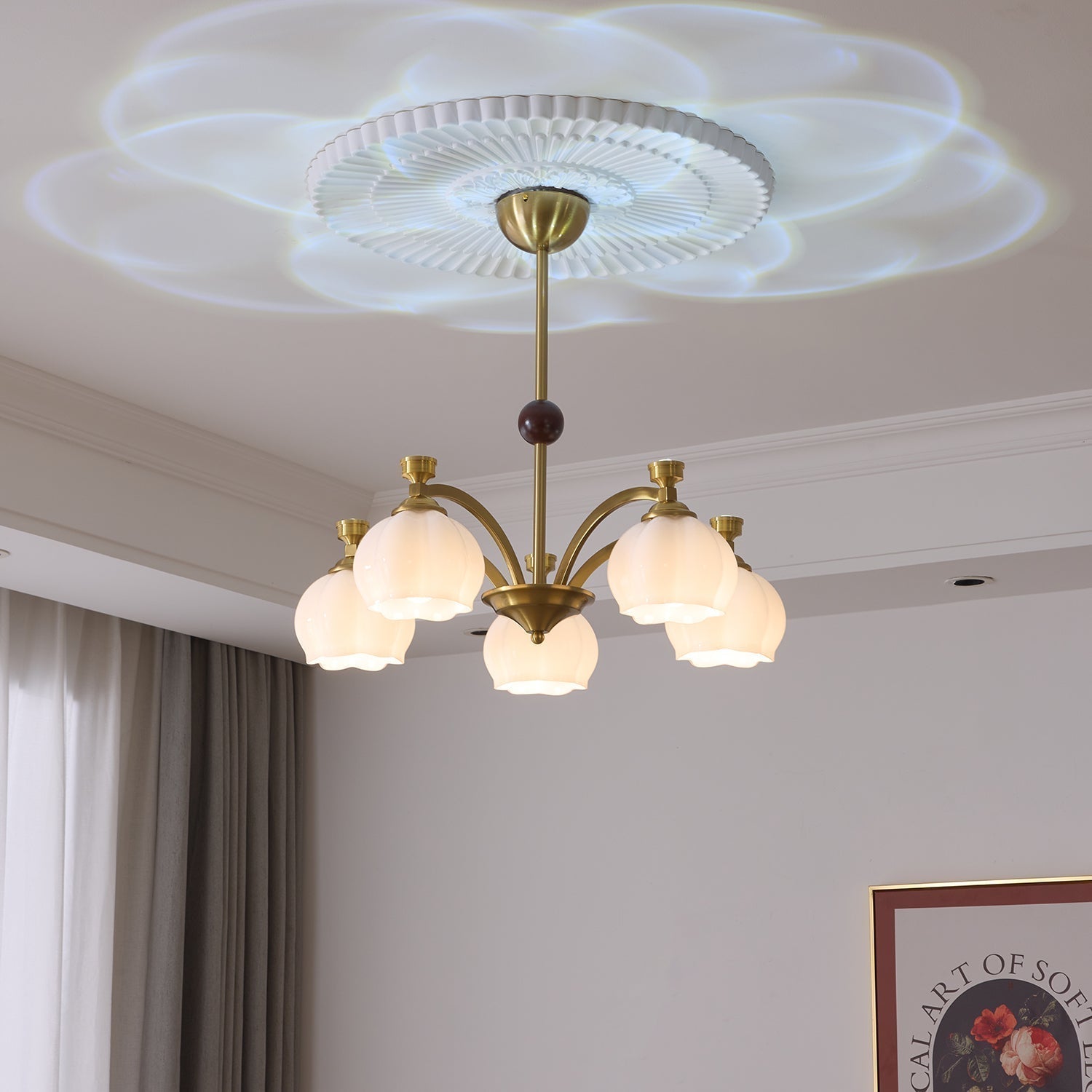 Alshaarae Traditional Premium Arc Wood Glass Chandelier