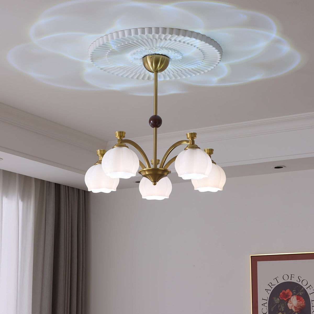 Alshaarae Traditional Premium Arc Wood Glass Chandelier