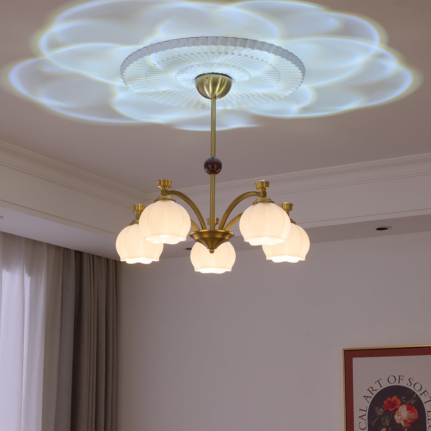 Alshaarae Traditional Premium Arc Wood Glass Chandelier
