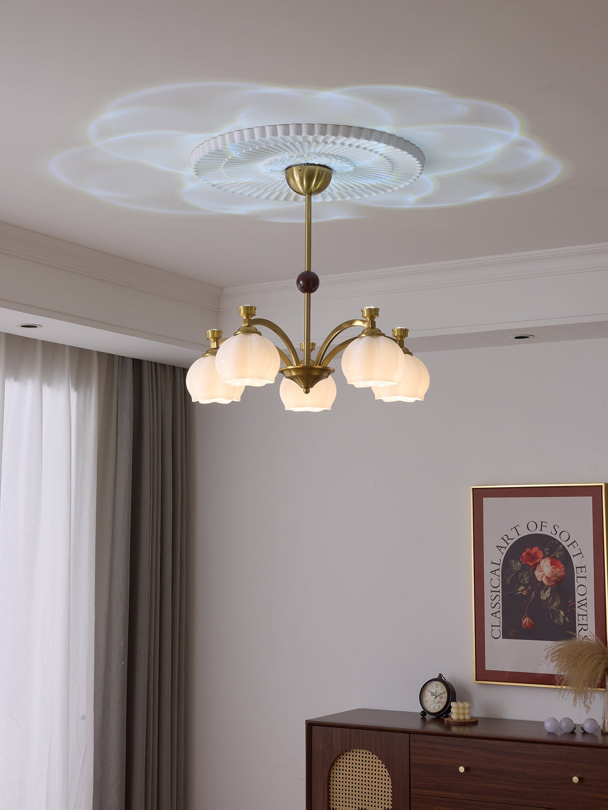 Alshaarae Traditional Premium Arc Wood Glass Chandelier