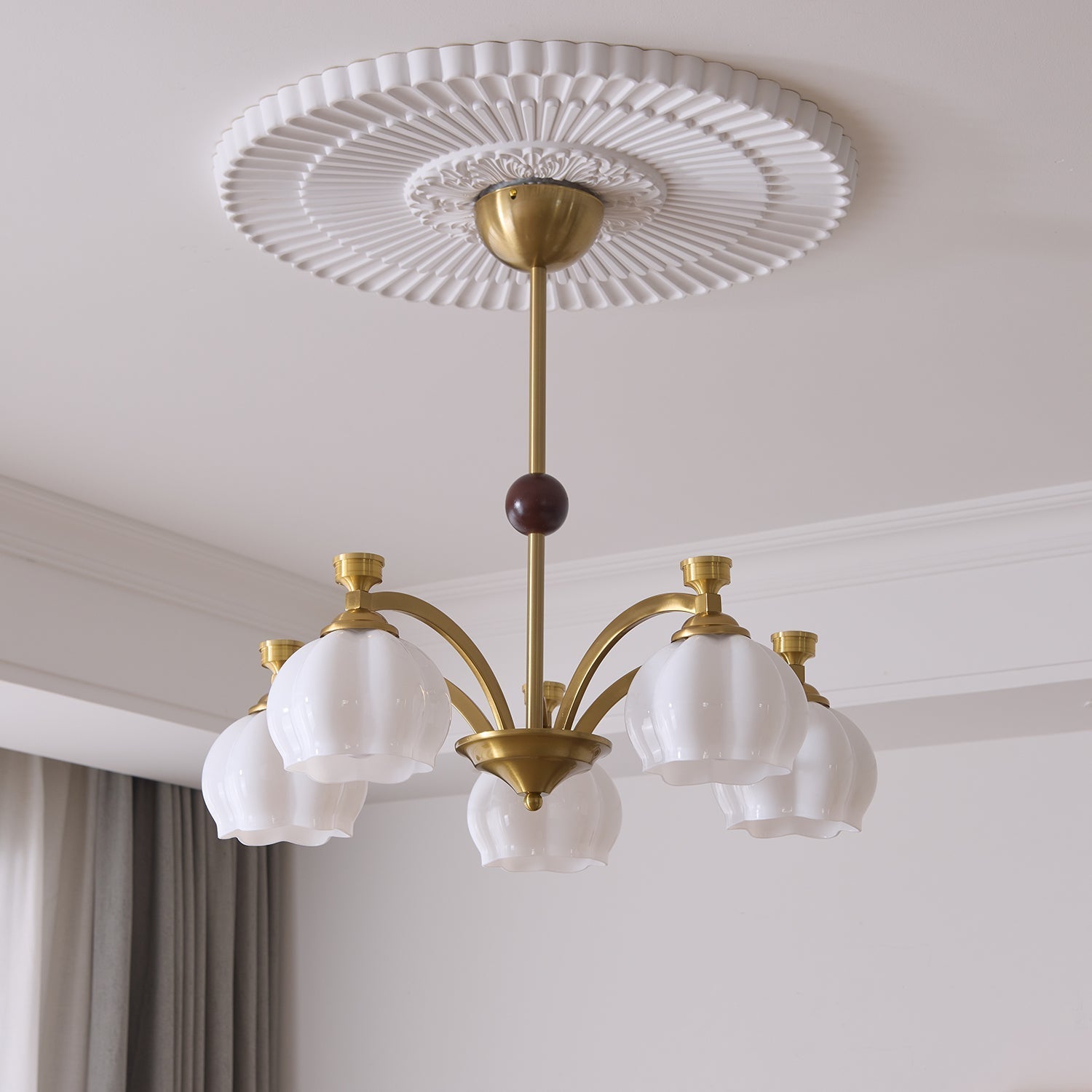 Alshaarae Traditional Premium Arc Wood Glass Chandelier