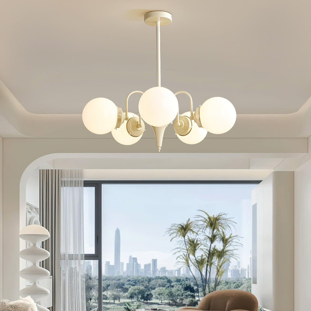 Elauian Chandelier Globe Cream Modern