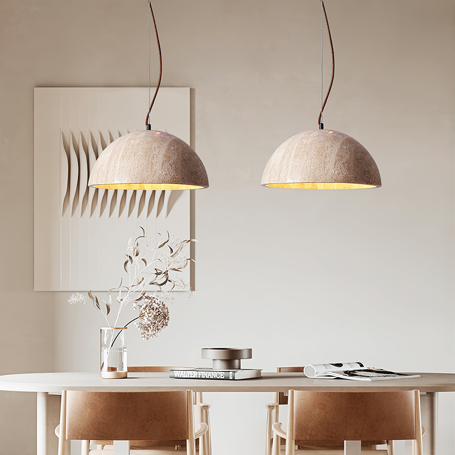 Avdoraris Dome-Shaped Travertine Pendant Light