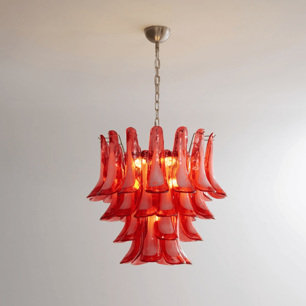 Celoelle Chandelier Crimson Murano Glass Petals Layered Vintage