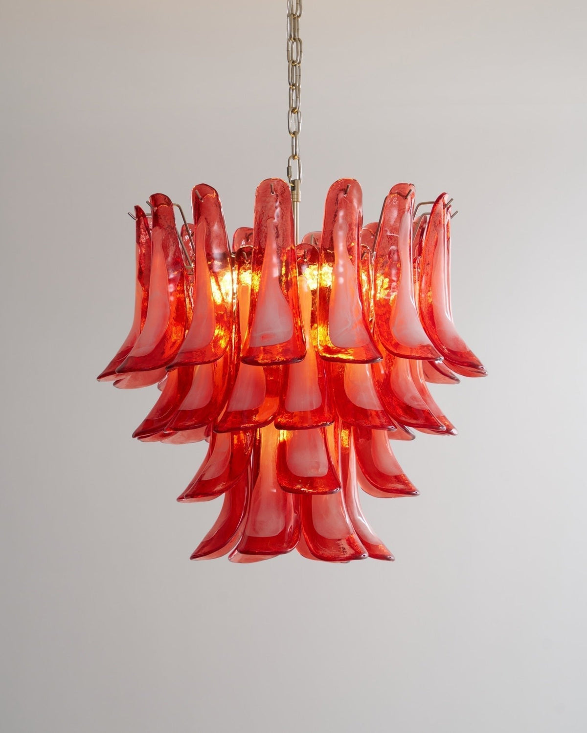 Celoelle Chandelier Crimson Murano Glass Petals Layered Vintage