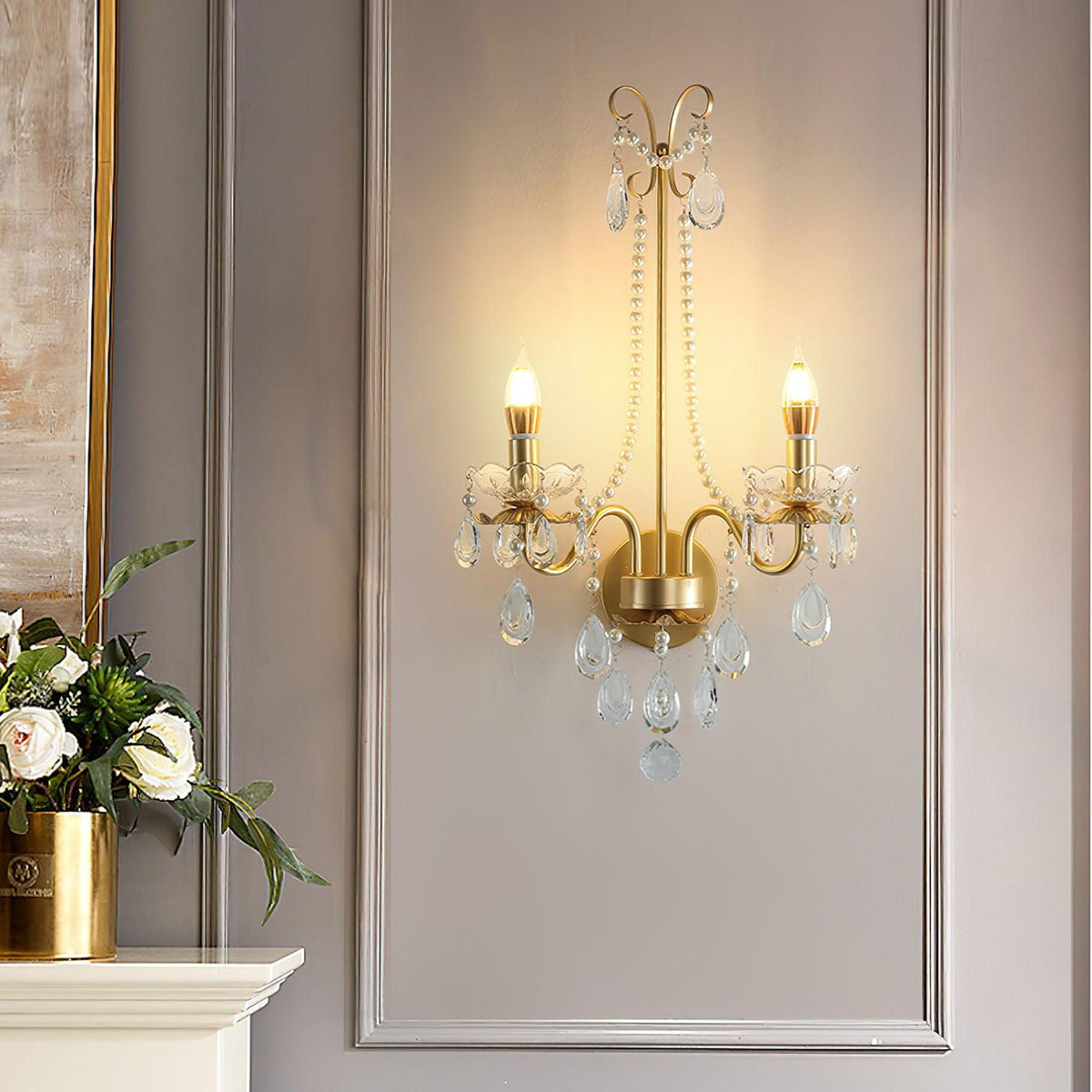 Nydoraris Elegance Pearl Chain Crystal Wall Lamp