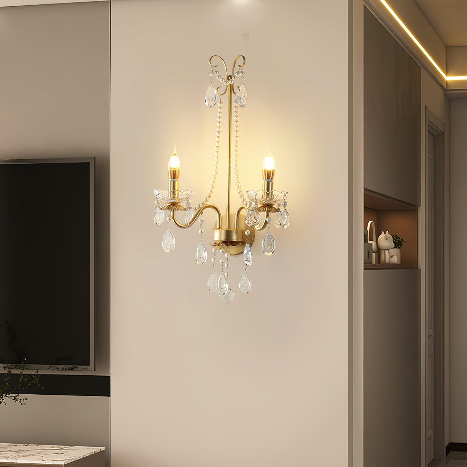 Nydoraris Elegance Pearl Chain Crystal Wall Lamp