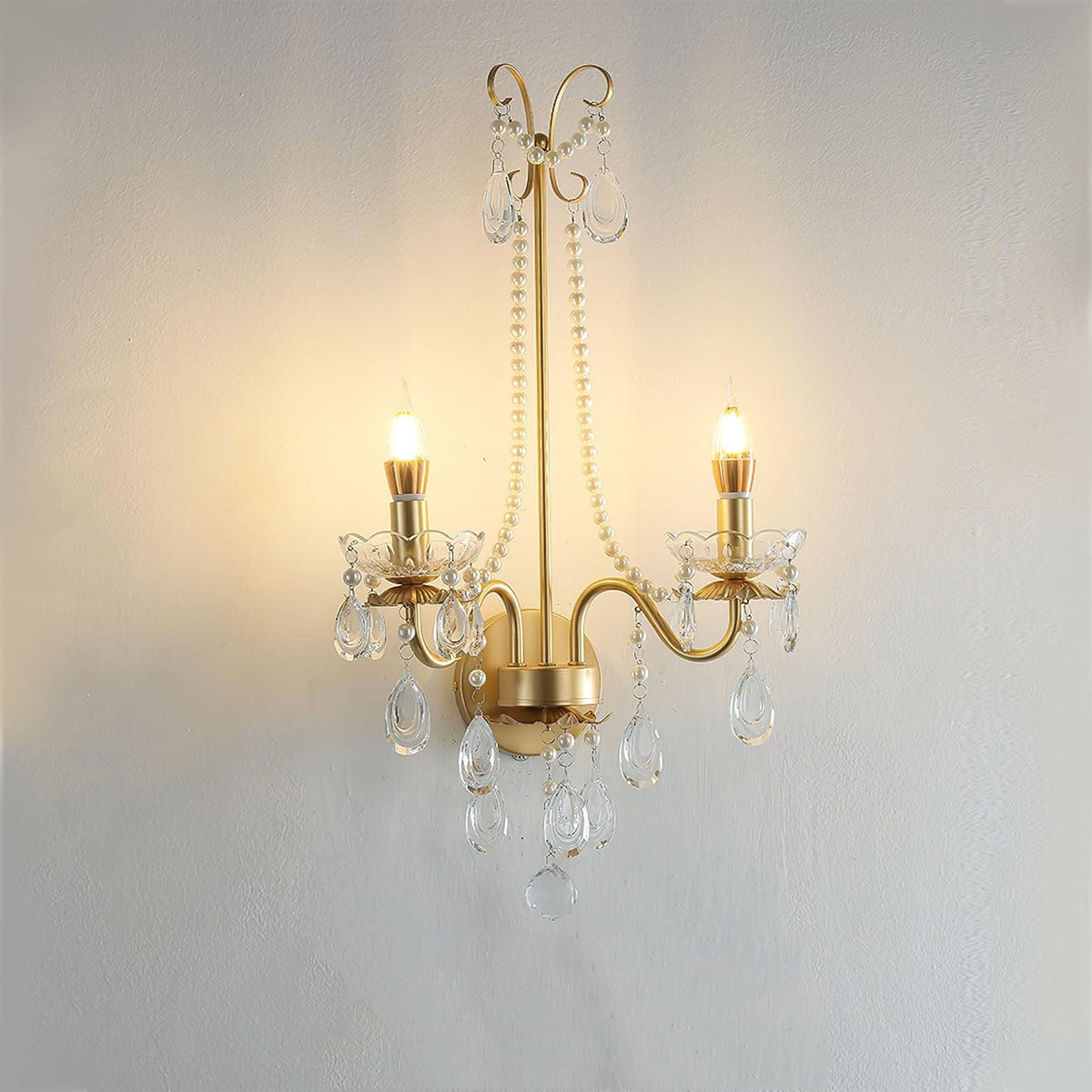 Nydoraris Elegance Pearl Chain Crystal Wall Lamp