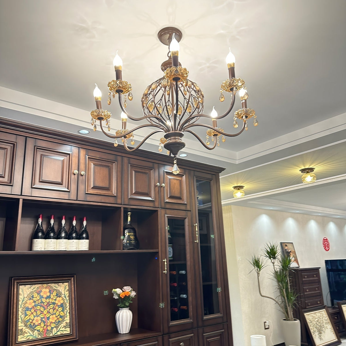 Enorel Vintage Bronze Crystal Chandelier