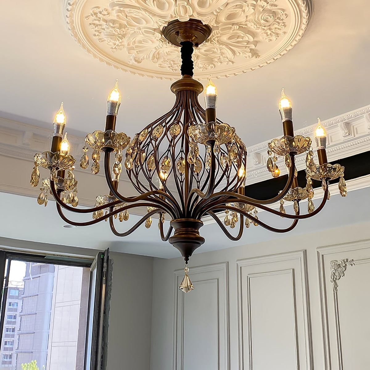 Enorel Vintage Bronze Crystal Chandelier