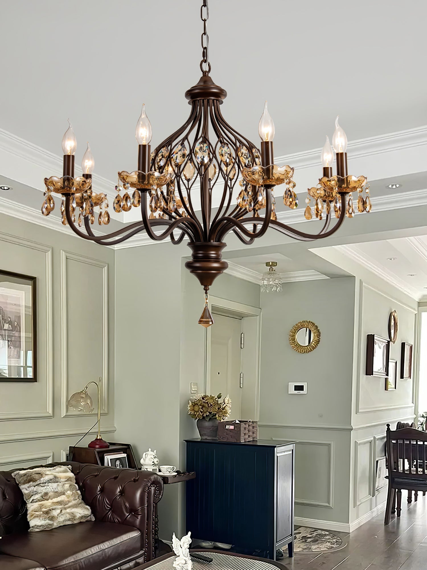 Enorel Vintage Bronze Crystal Chandelier