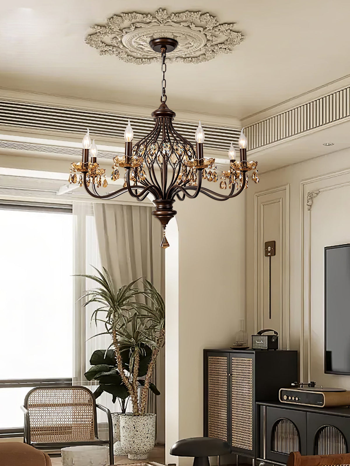 Enorel Vintage Bronze Crystal Chandelier
