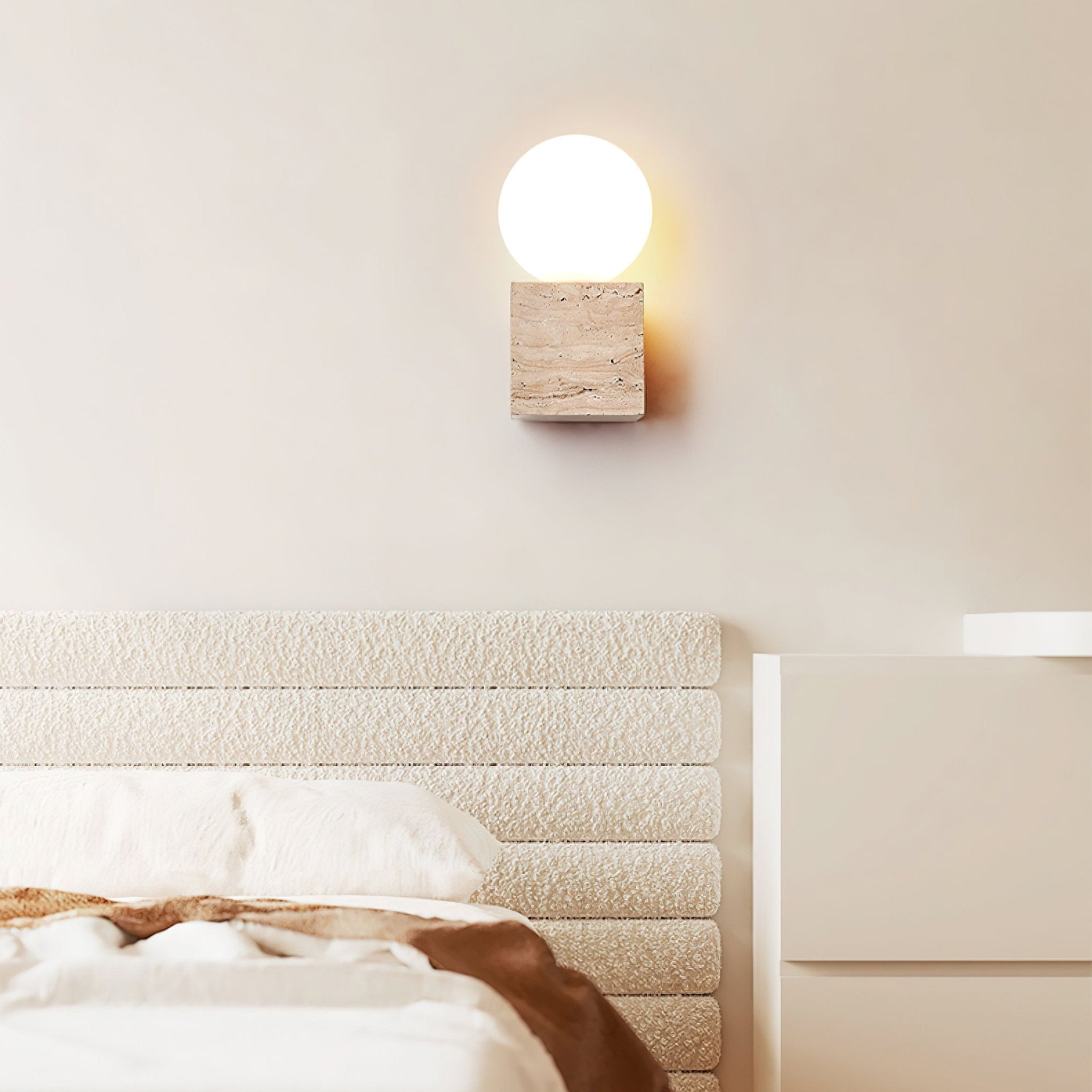 Eurlaean Cube-Base Travertine Wall Light