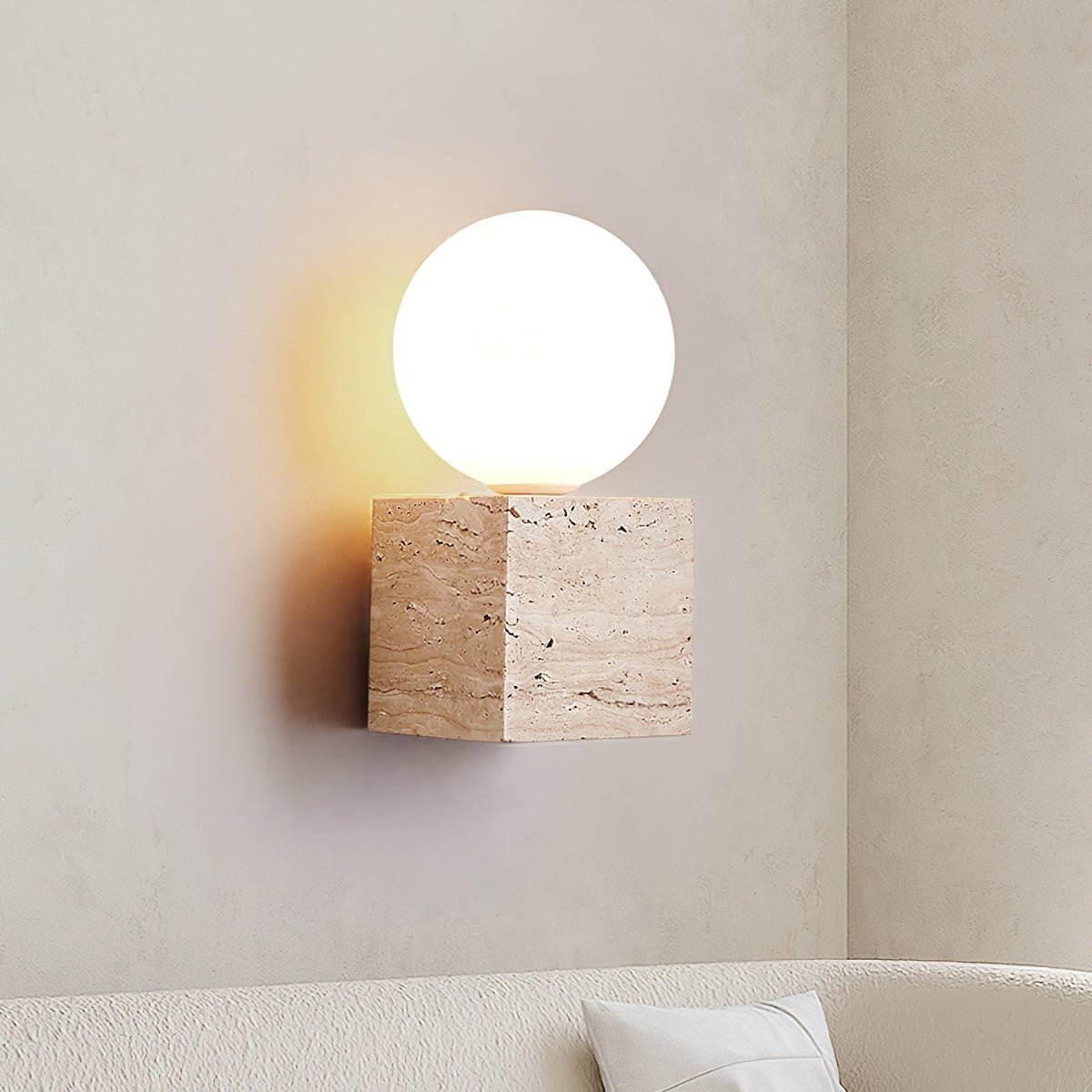 Eurlaean Cube-Base Travertine Wall Light
