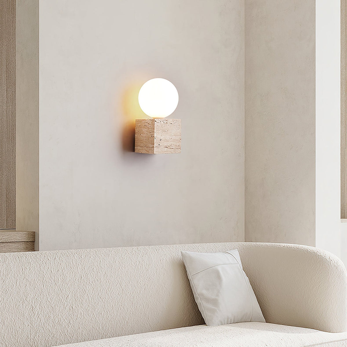 Eurlaean Cube-Base Travertine Wall Light