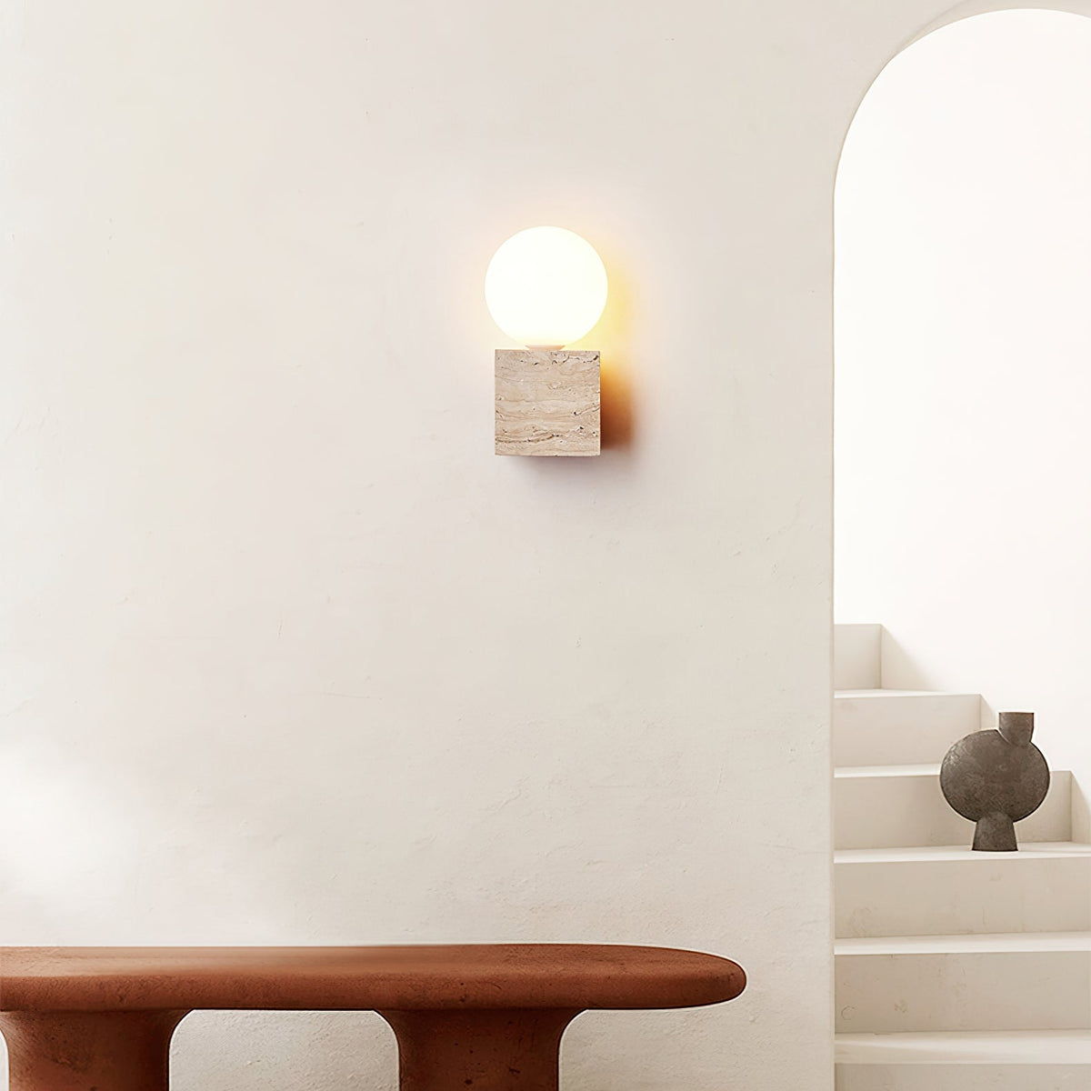 Eurlaean Cube-Base Travertine Wall Light