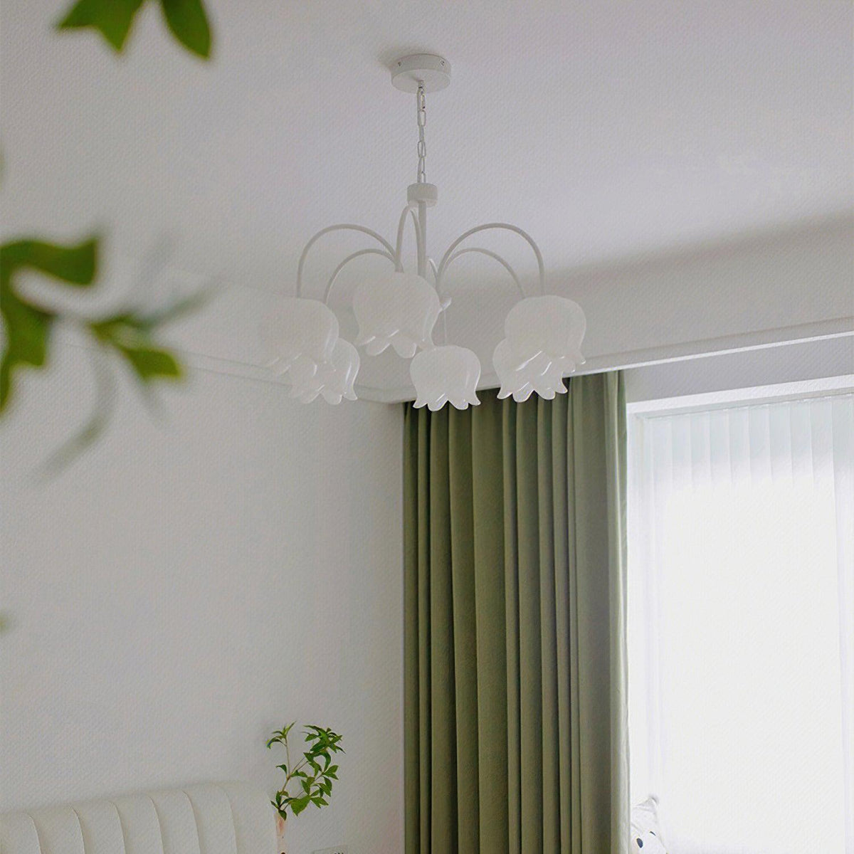 Veleissa Chandelier Bell Shade Curved Arm White Floral Elegant