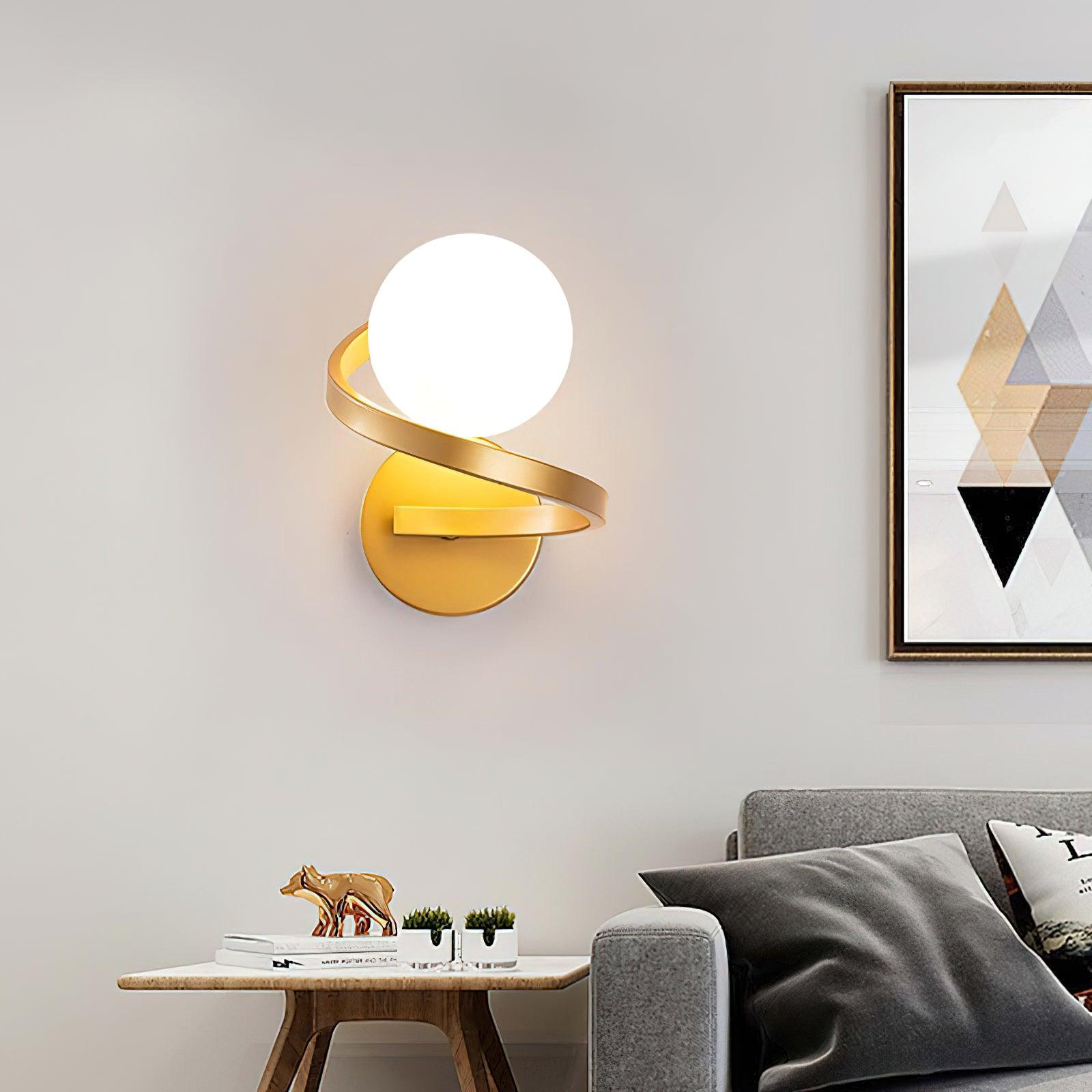 Yvian Curved Modern Minimalist Brass Glass Wall Lamp