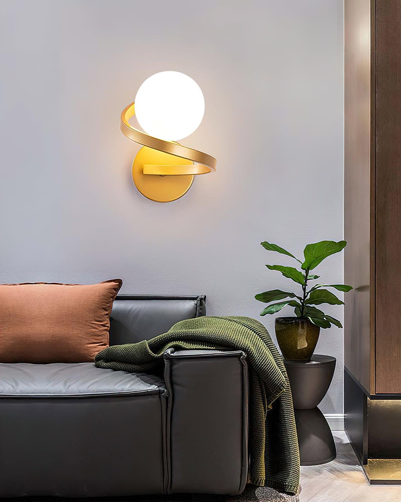 Yvian Curved Modern Minimalist Brass Glass Wall Lamp