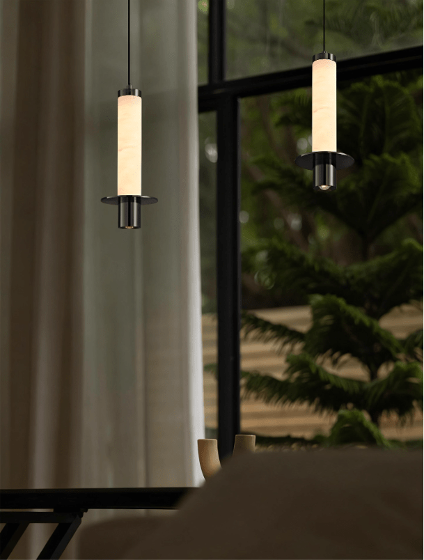 Eirenelia Slim Alabaster Cylindrical Pendant Lamp