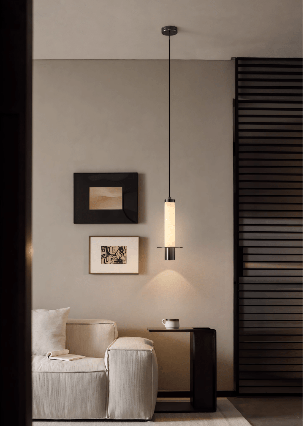 Eirenelia Slim Alabaster Cylindrical Pendant Lamp
