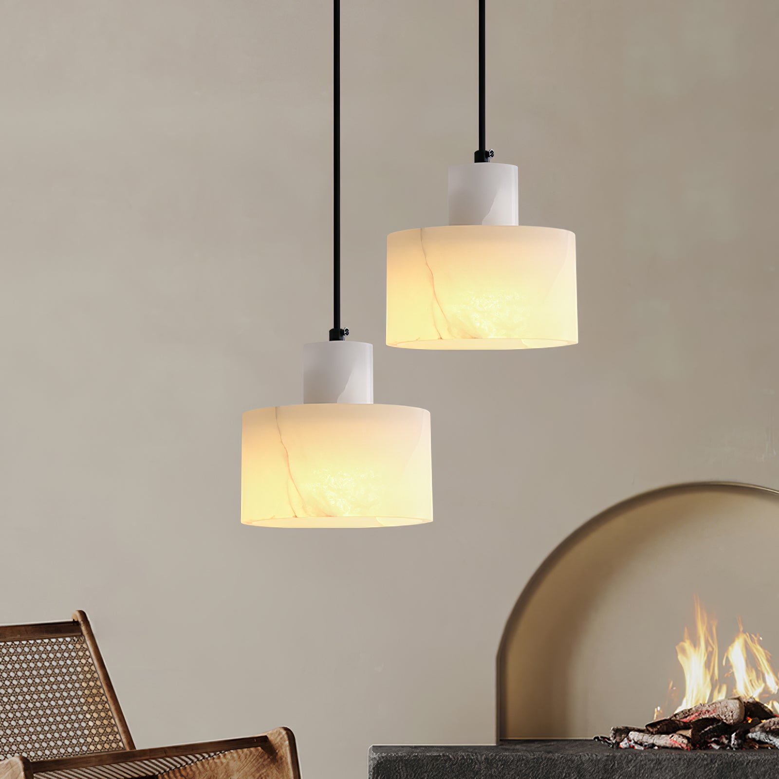 Alabaster  Pendant Lgiht Dual Cylindrical