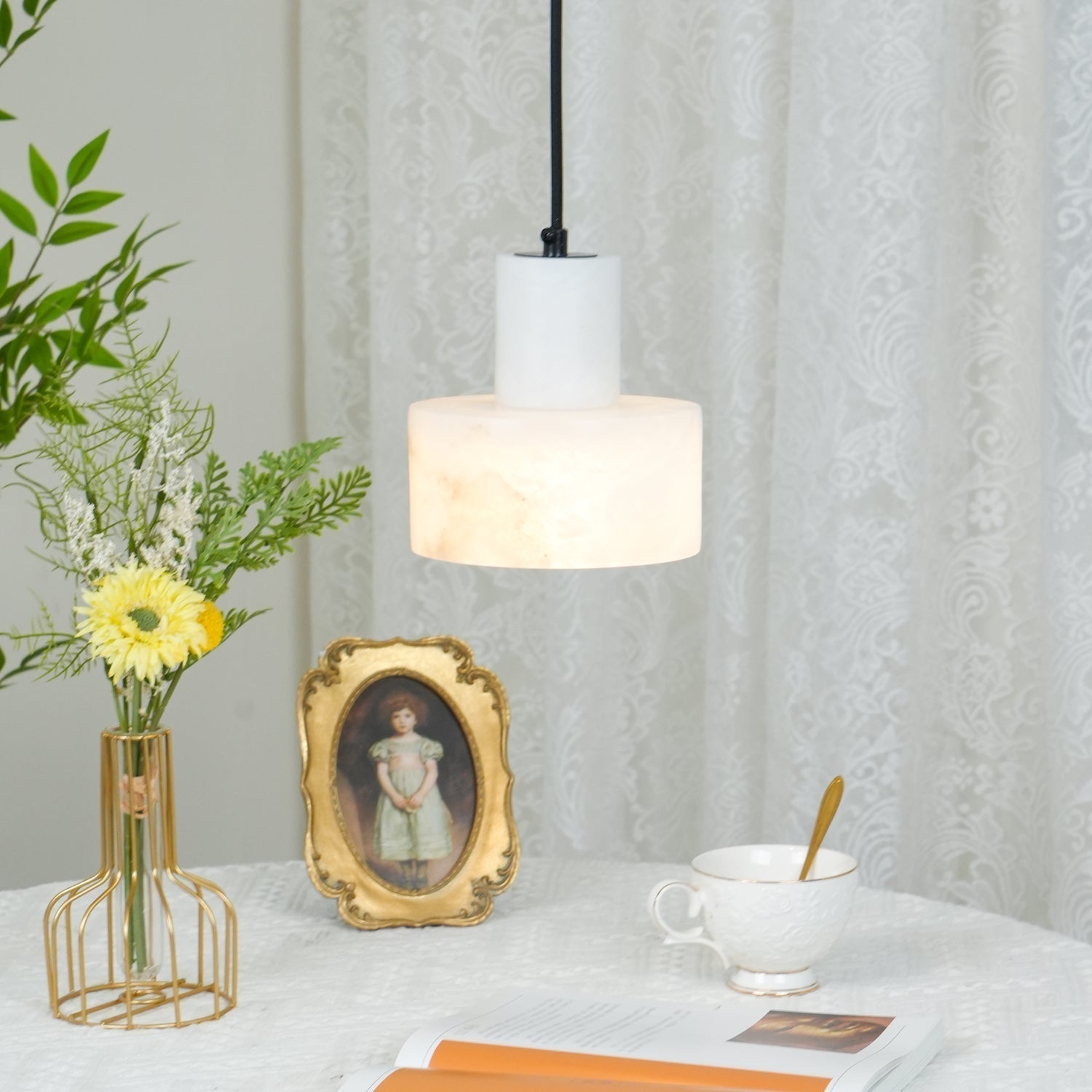 Alabaster  Pendant Lgiht Dual Cylindrical