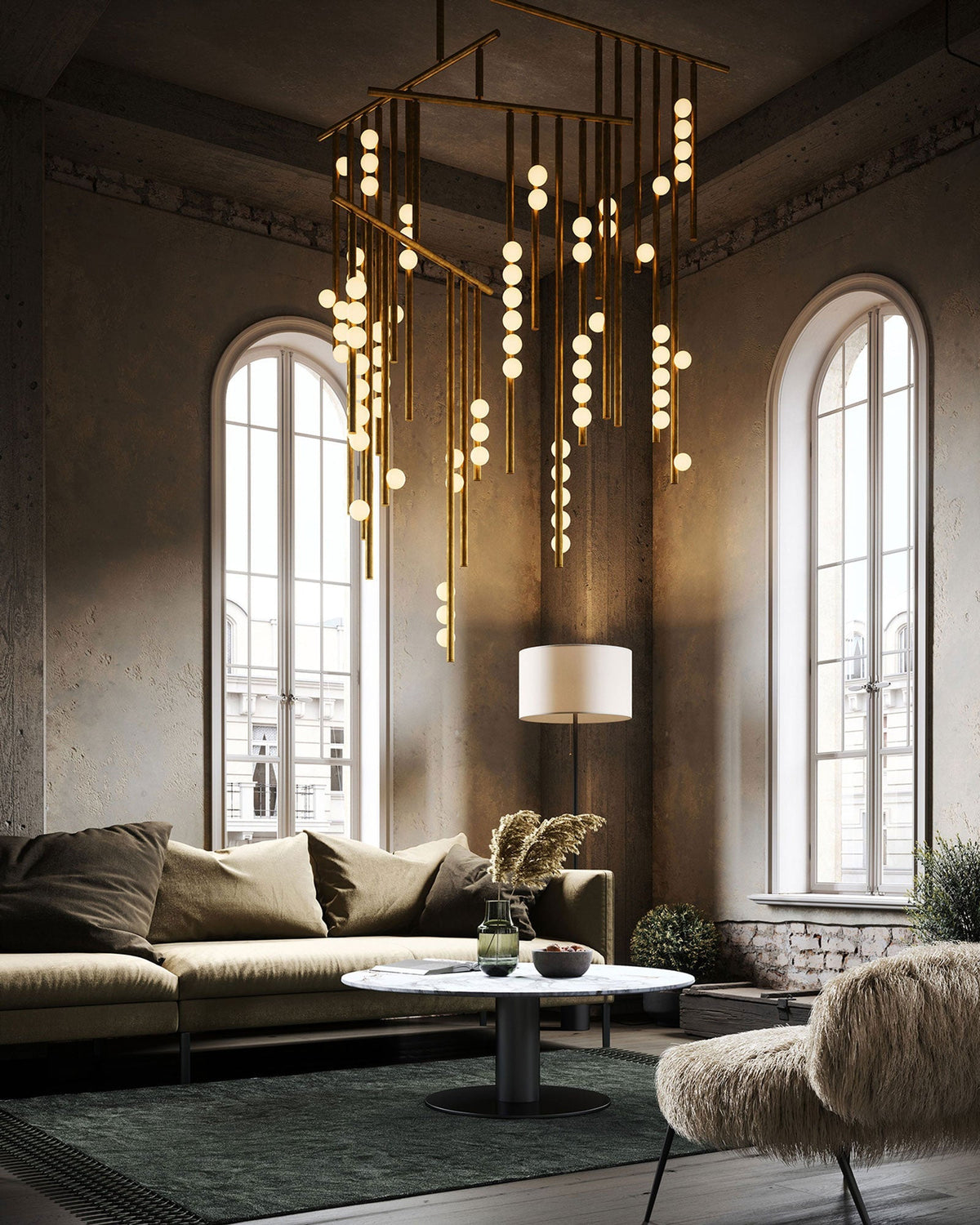 Miraview Brass Glass Drop Chandelier