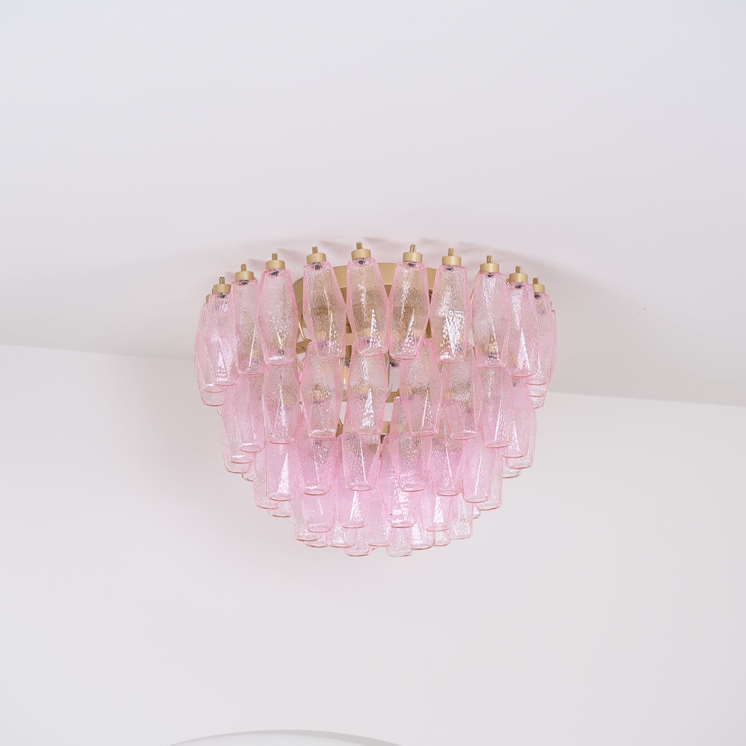 Celelaya Ceiling Lamp Poliedri Pink Murano Glass Layered Flush Mount