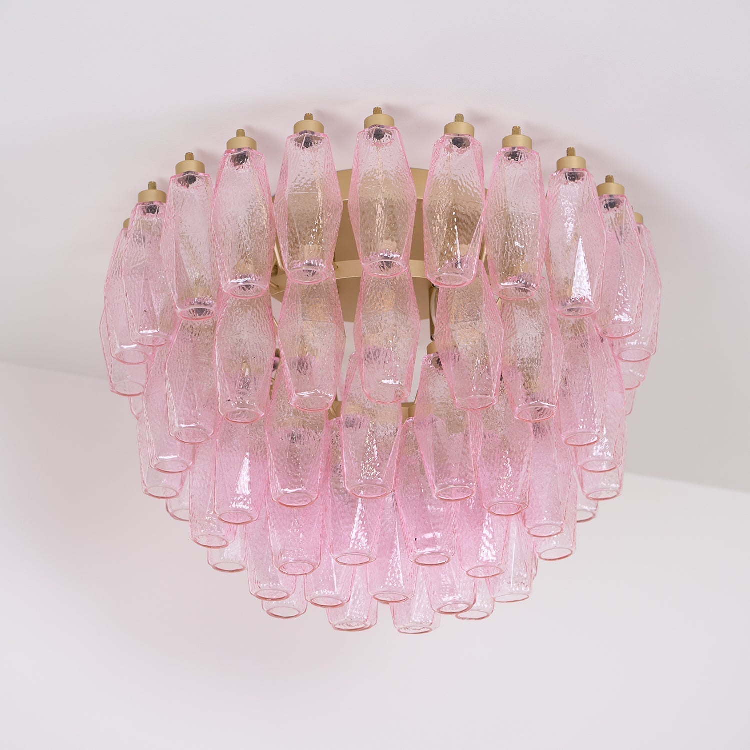 Celelaya Ceiling Lamp Poliedri Pink Murano Glass Layered Flush Mount