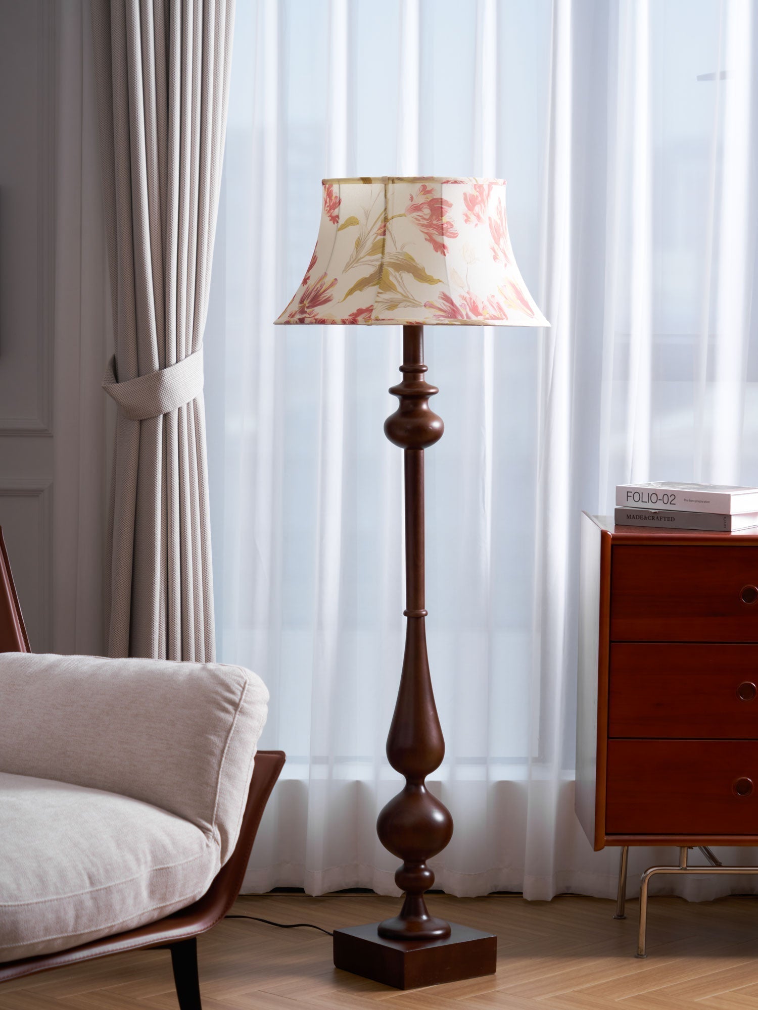 Floren Wood Fabric Classic Floor Lamp
