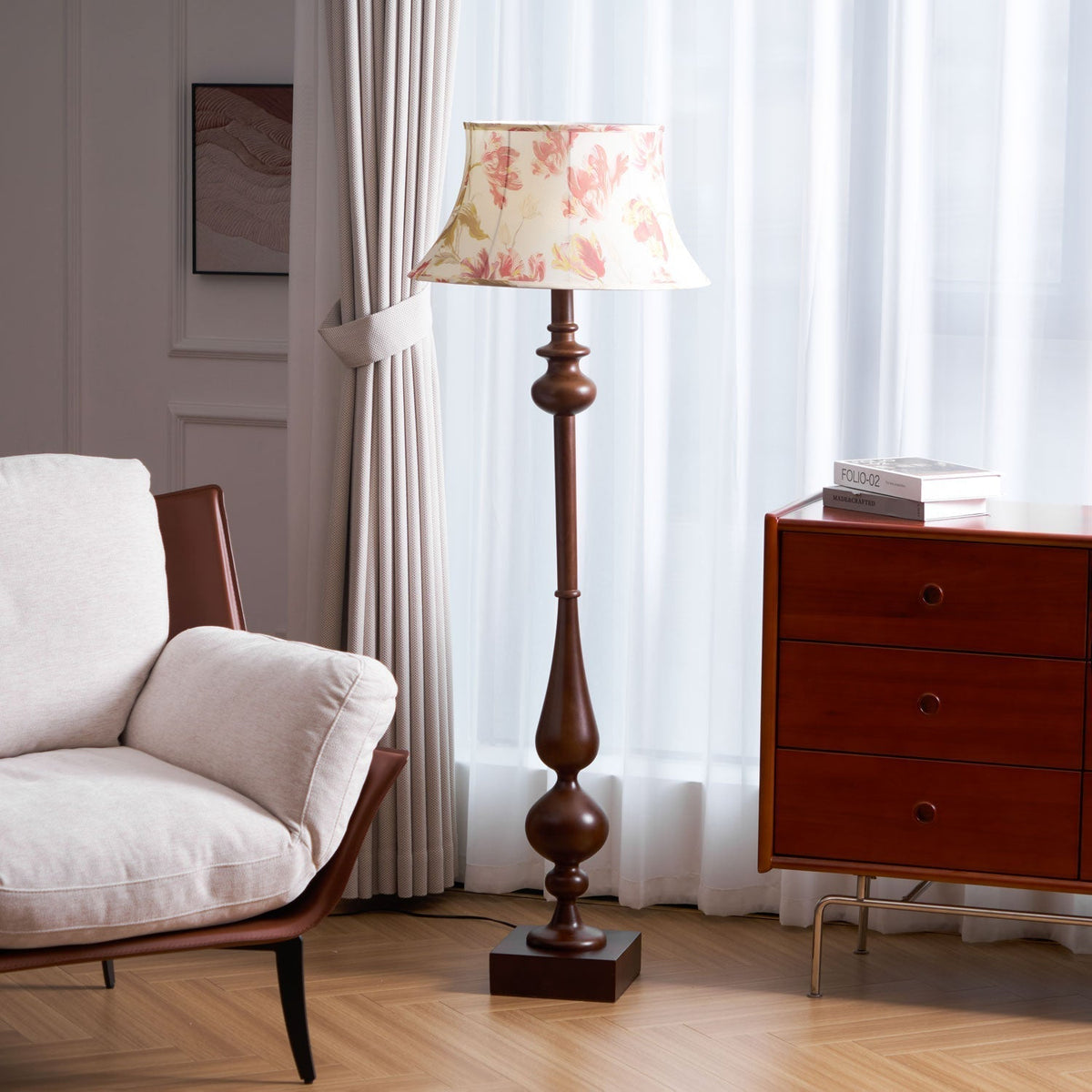 Floren Wood Fabric Classic Floor Lamp