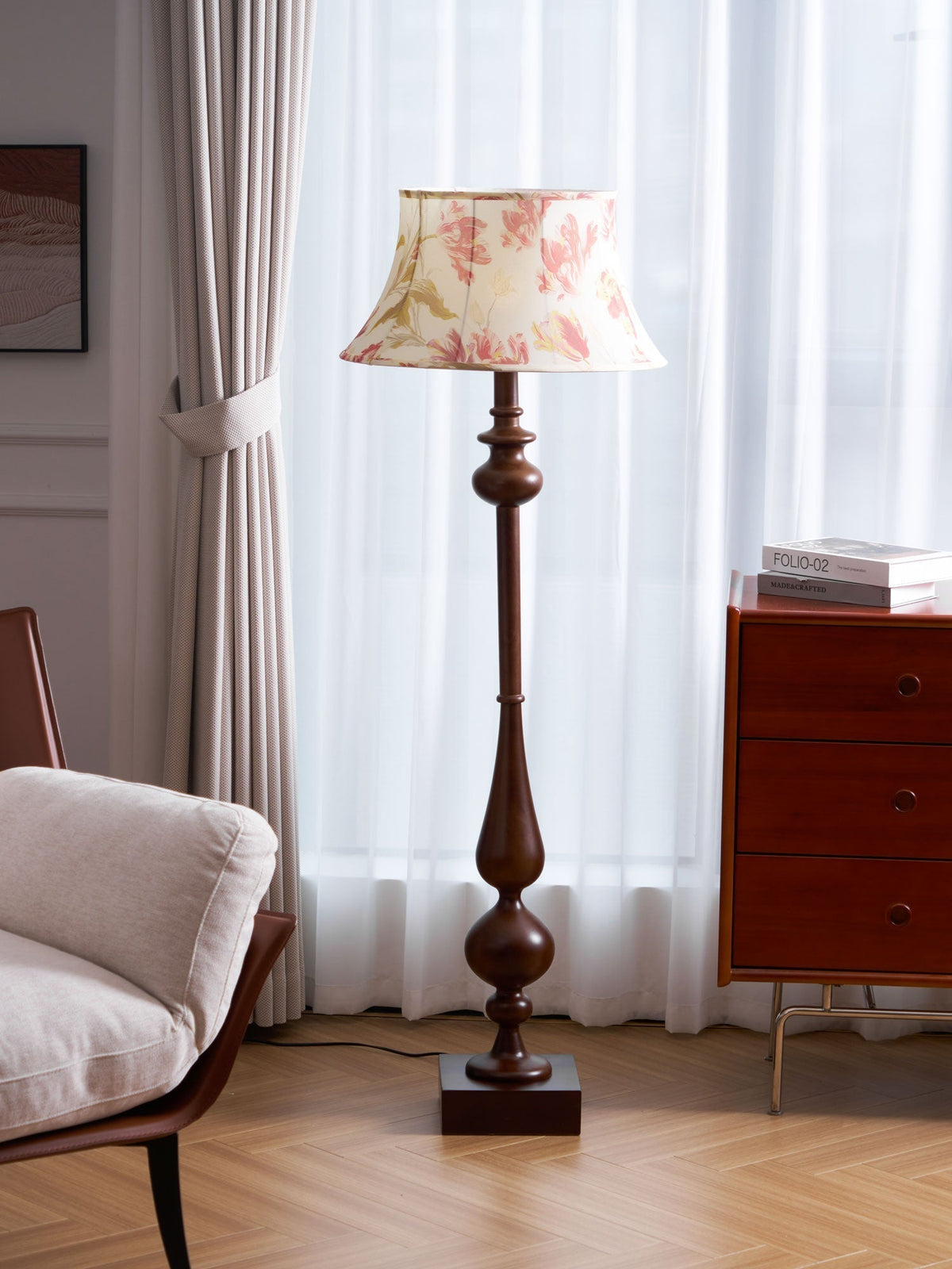Floren Wood Fabric Classic Floor Lamp