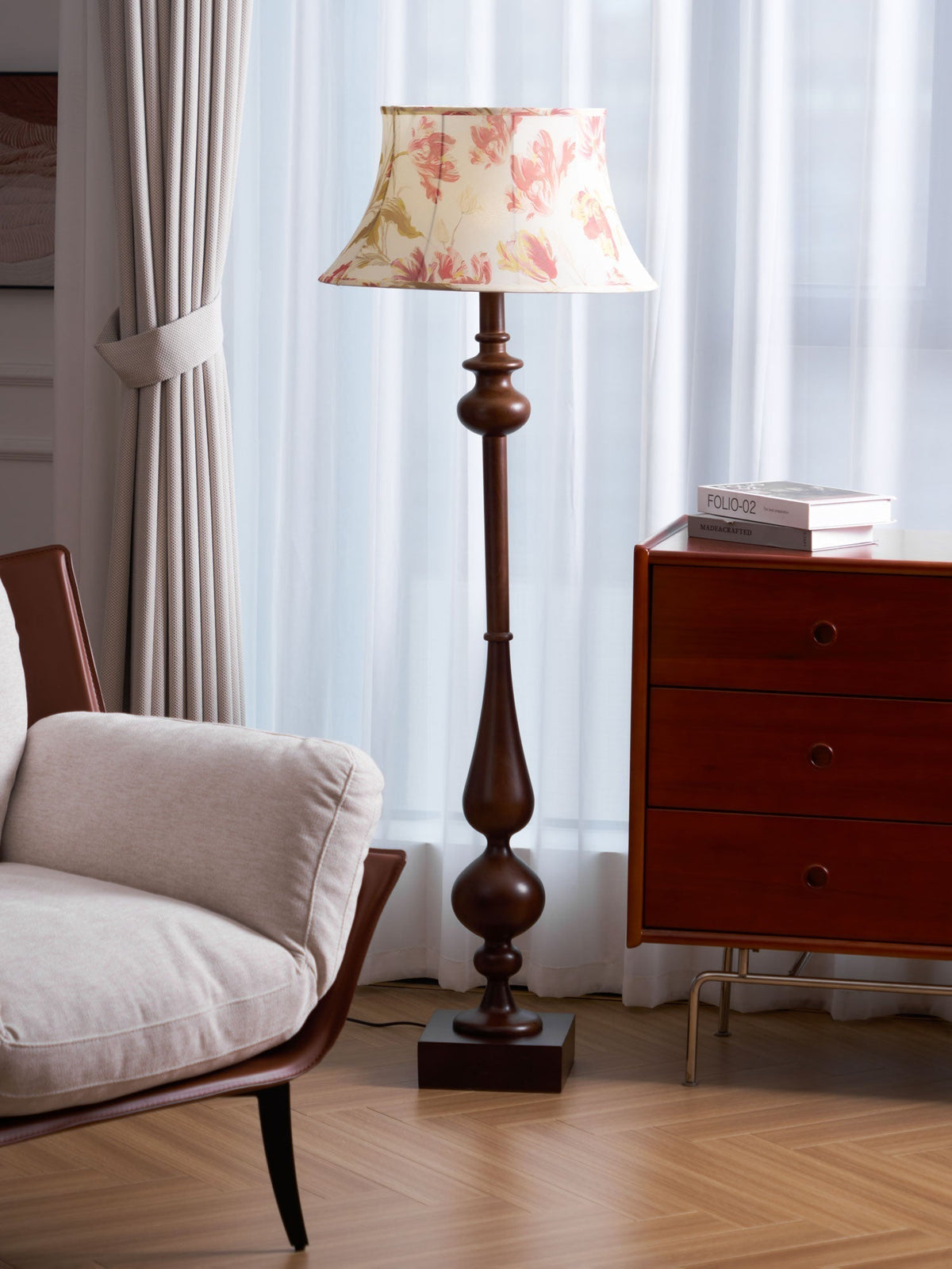 Floren Wood Fabric Classic Floor Lamp