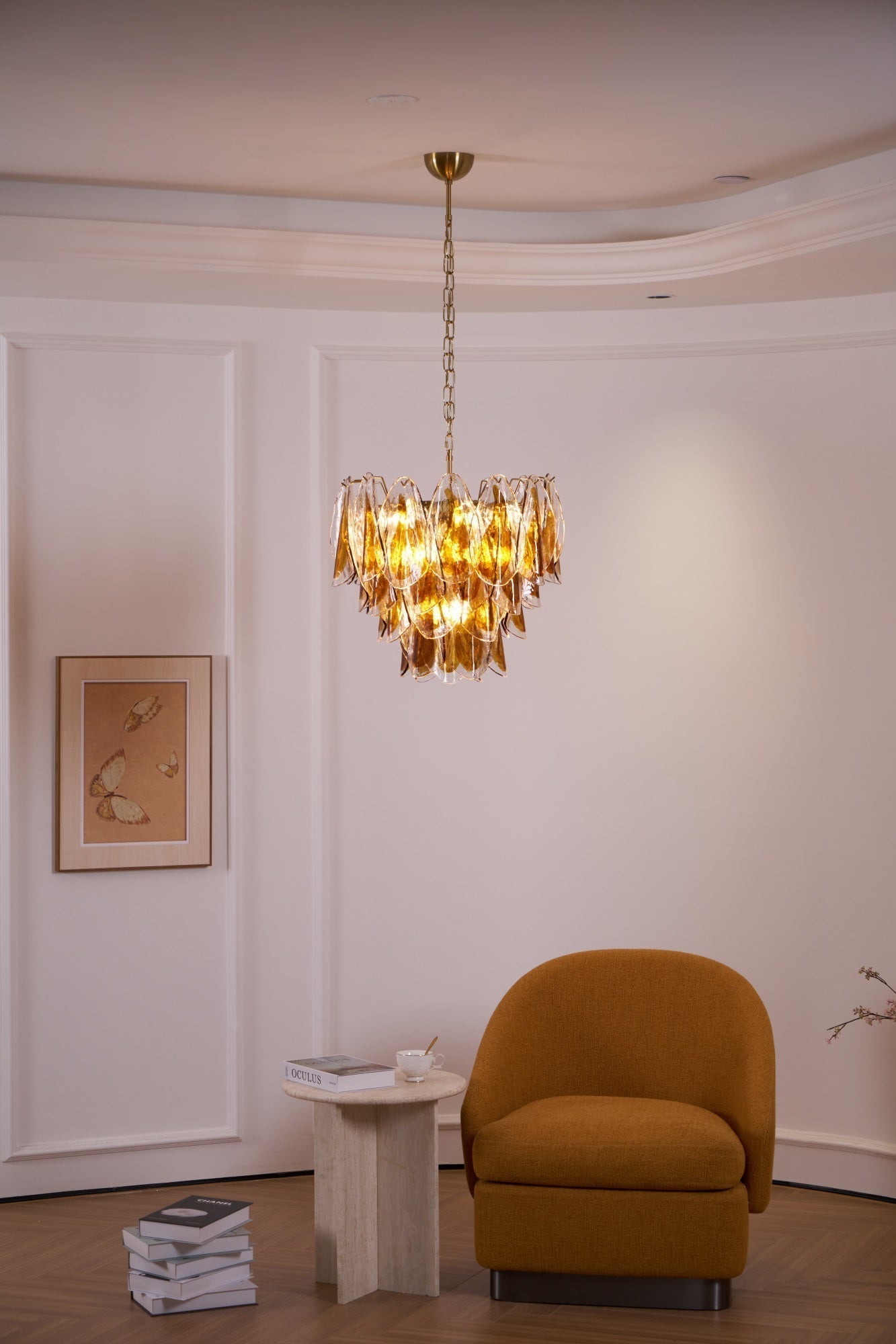 Lioraora Chandelier Amber Leaf Glass Layered Organic Warmth