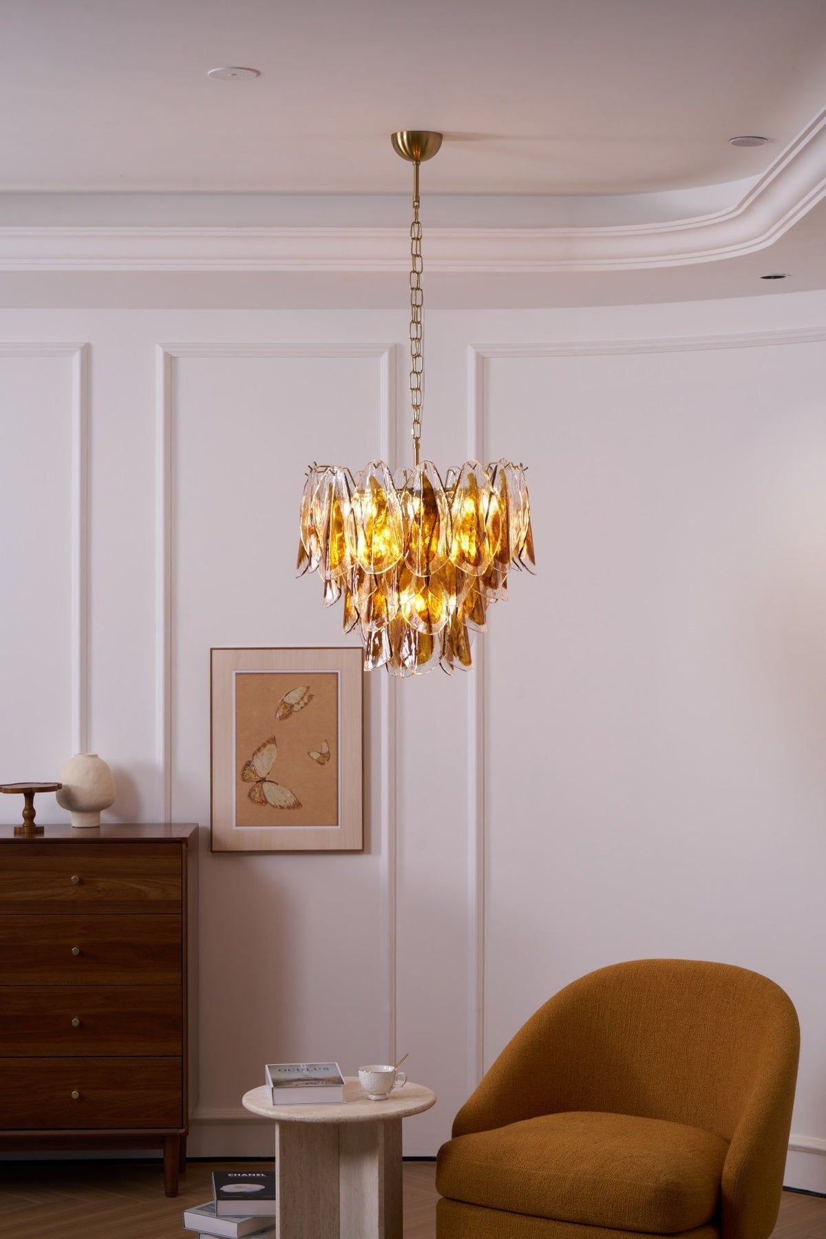 Lioraora Chandelier Amber Leaf Glass Layered Organic Warmth