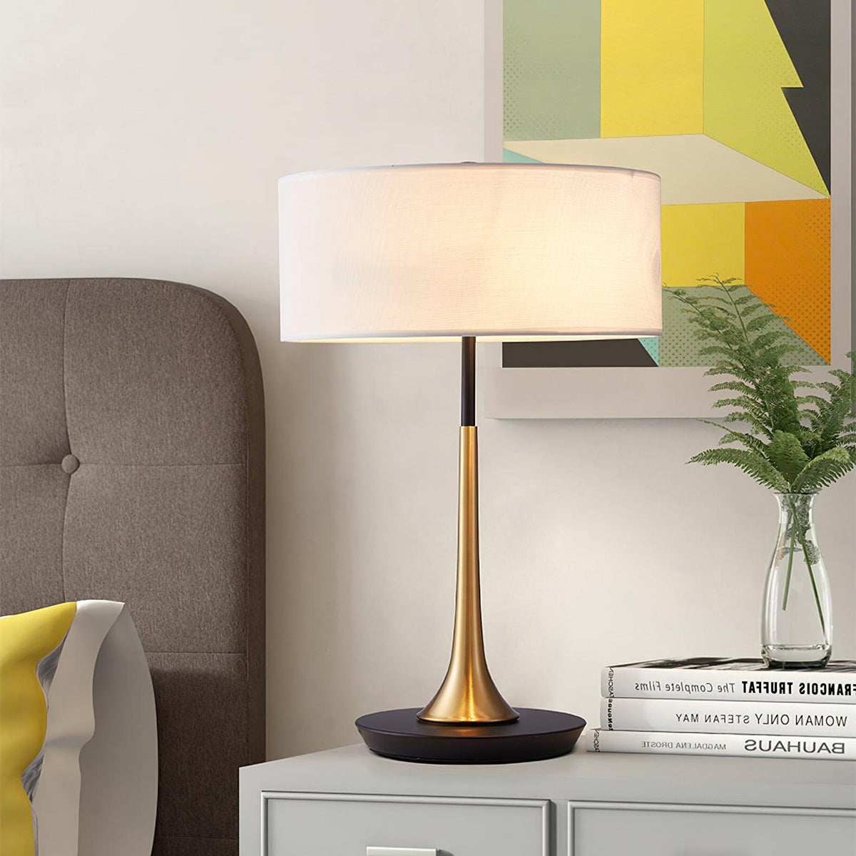 Cepharil Luxe Brass Fabric Desk Lamp