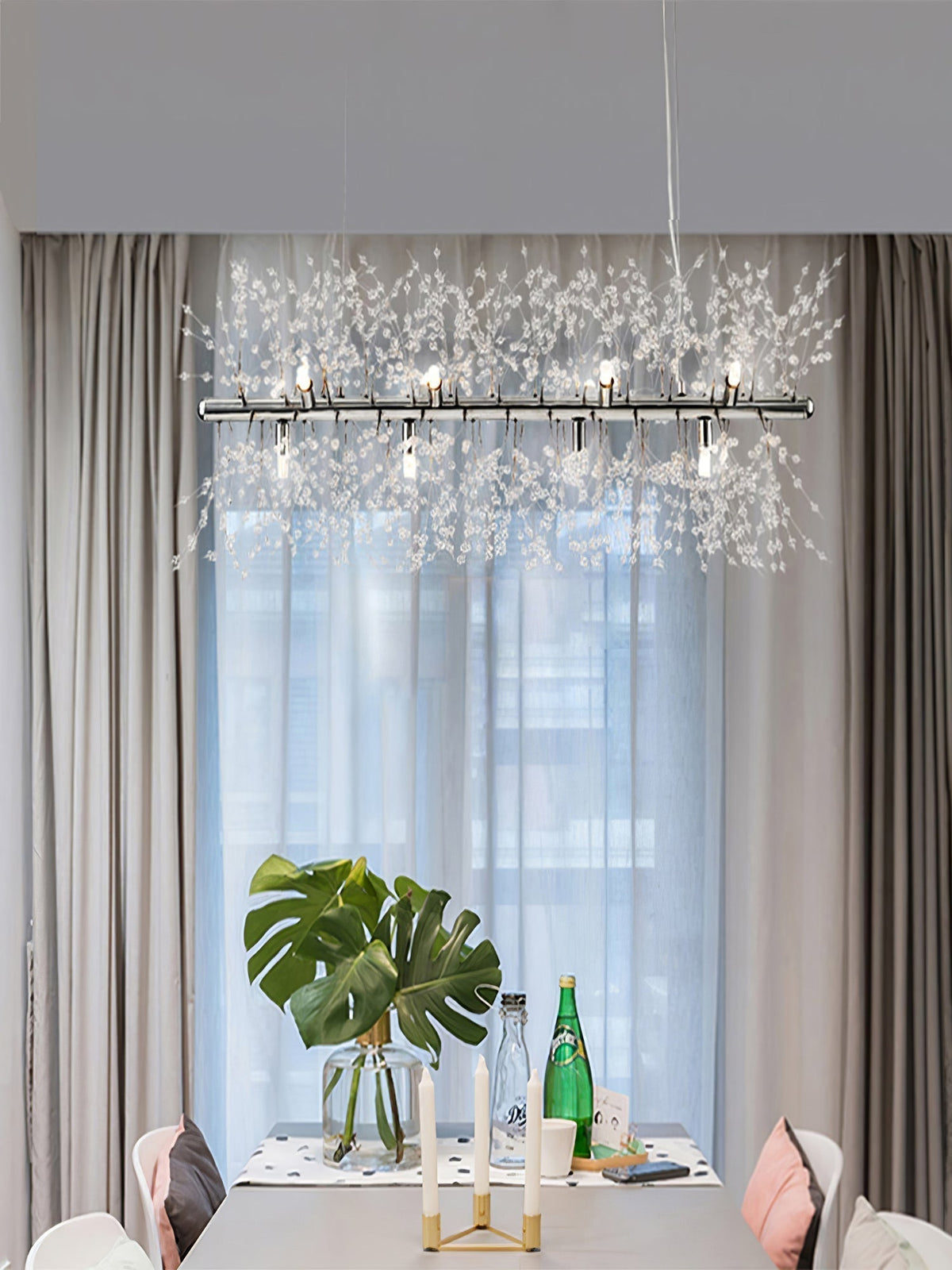 Cir Chandelier Brass Linear Crystal Branch