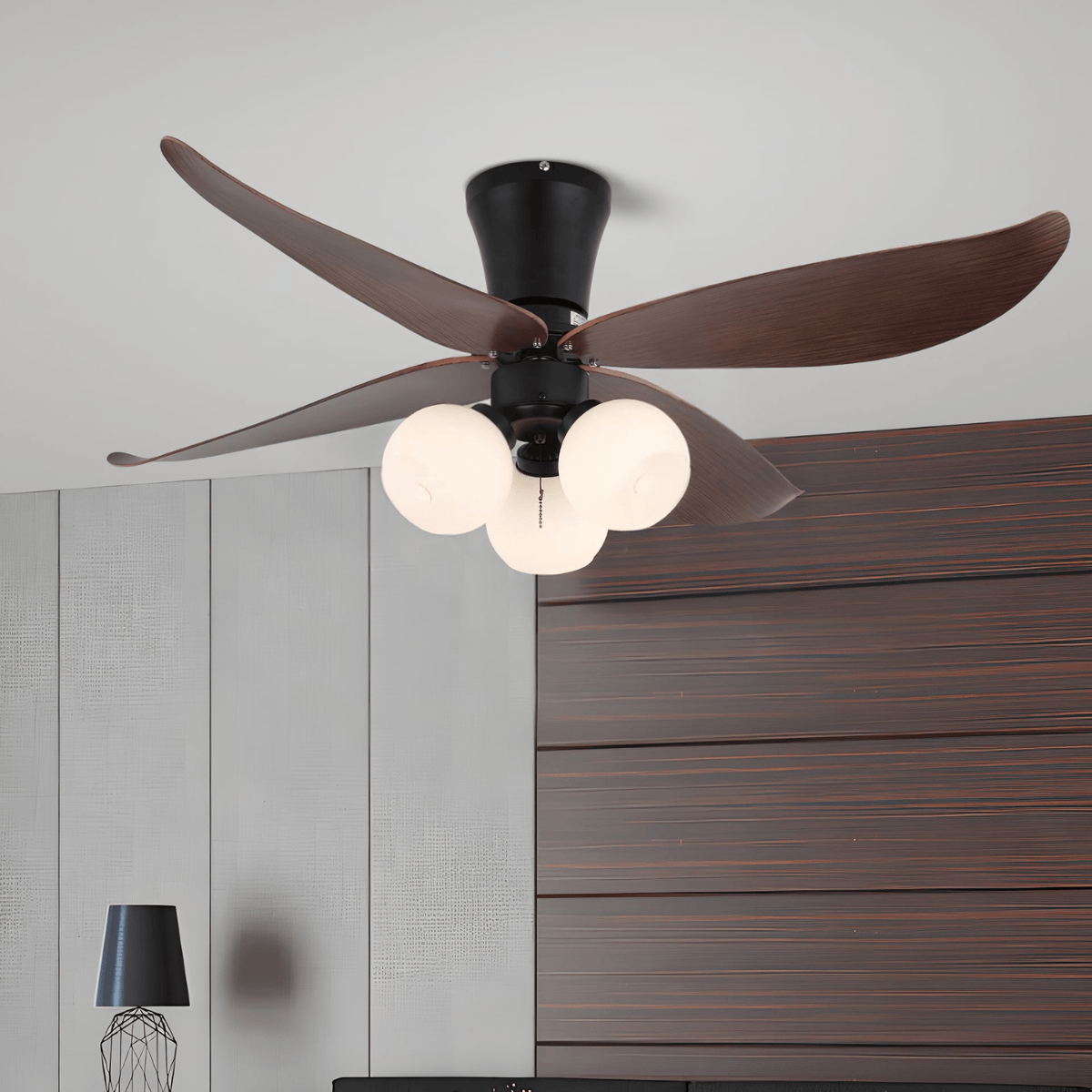 Lunair Vintage Wood Glass Ceiling Fan Light