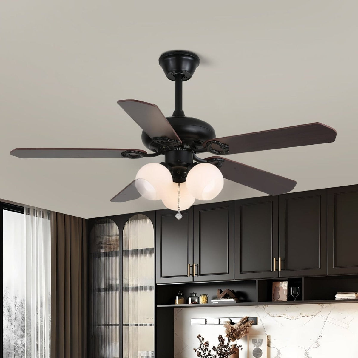 Calviera Vintage Wood Glass Ceiling Fan Light