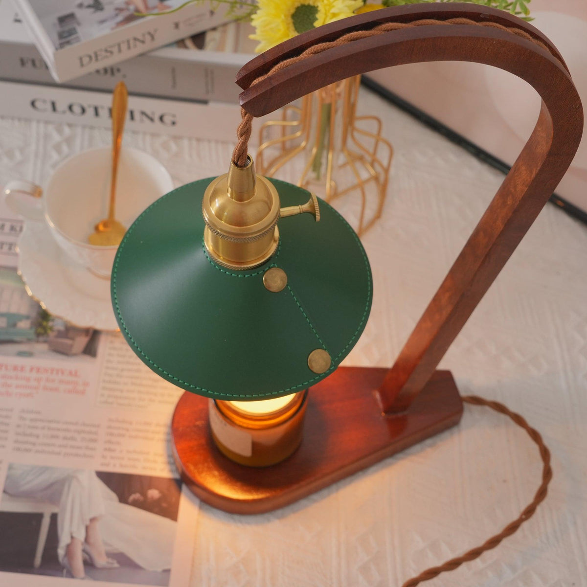 Elvuia Green Wood Table Lamp