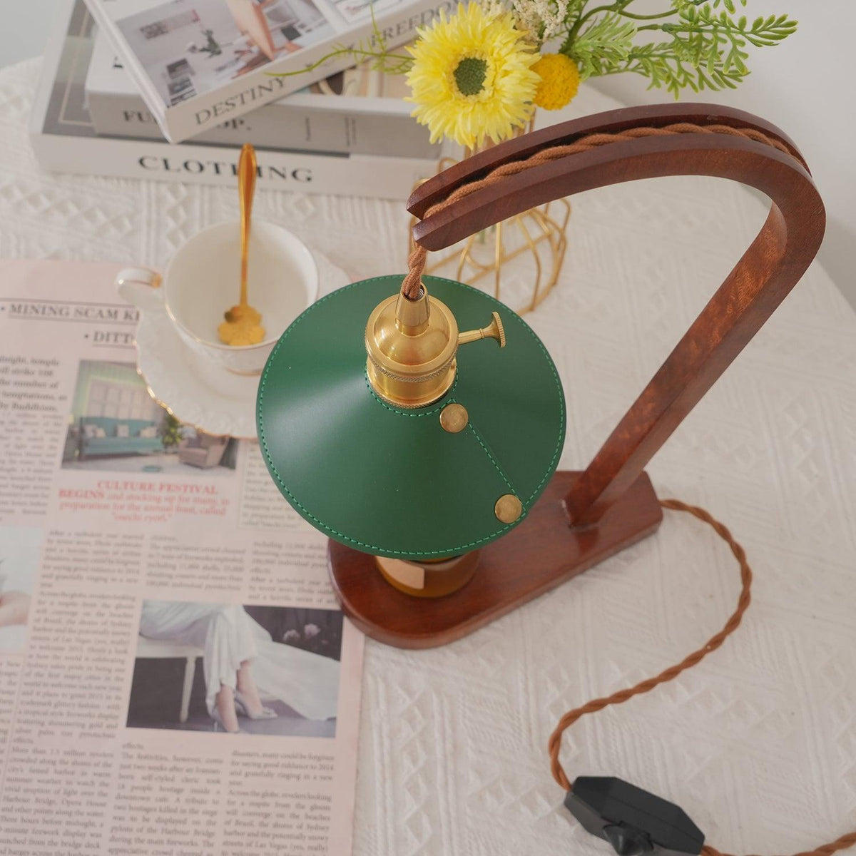 Elvuia Green Wood Table Lamp