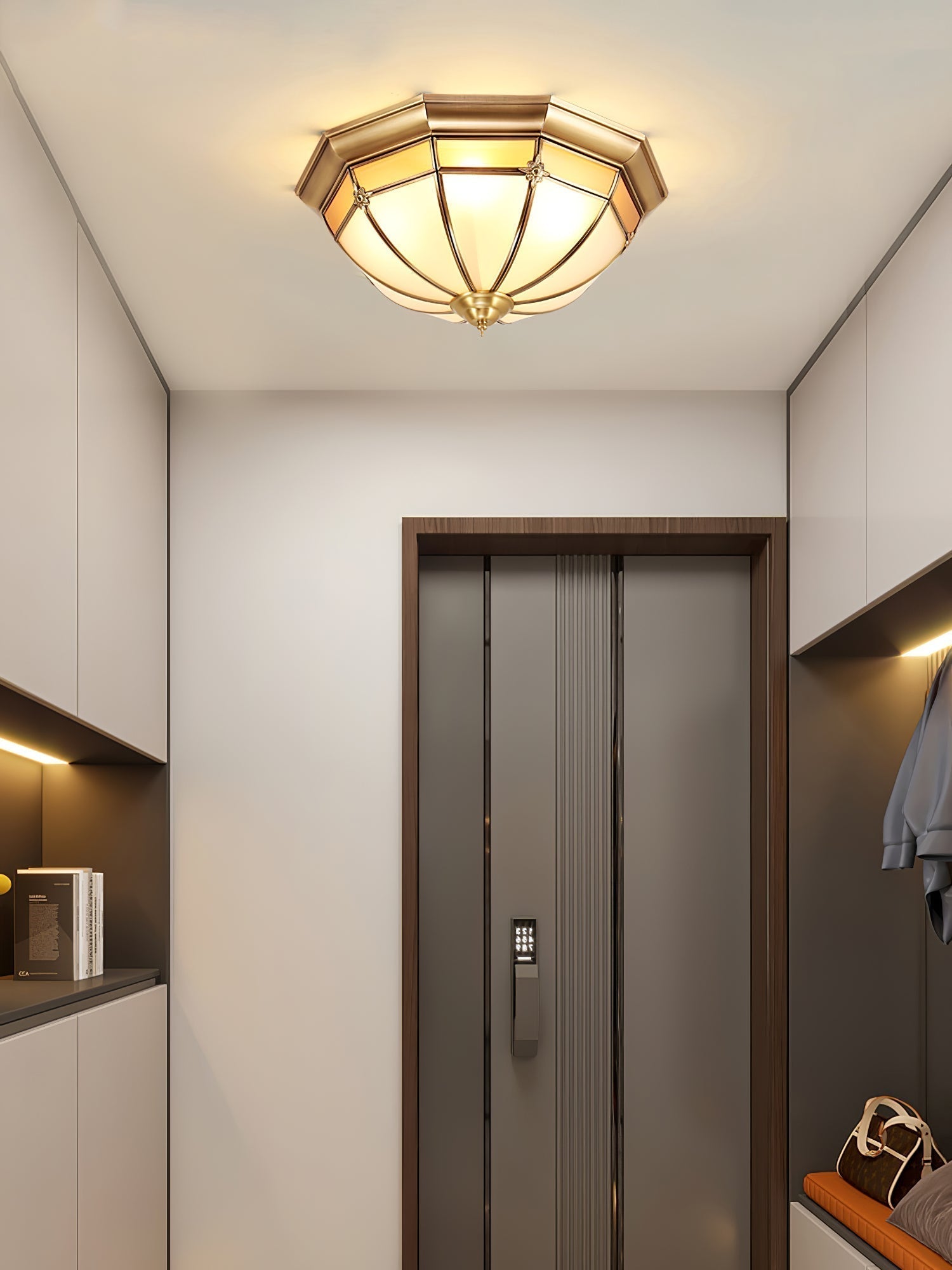 Vovynan Elegance Dome Brass Glass Flush Ceiling Lamp