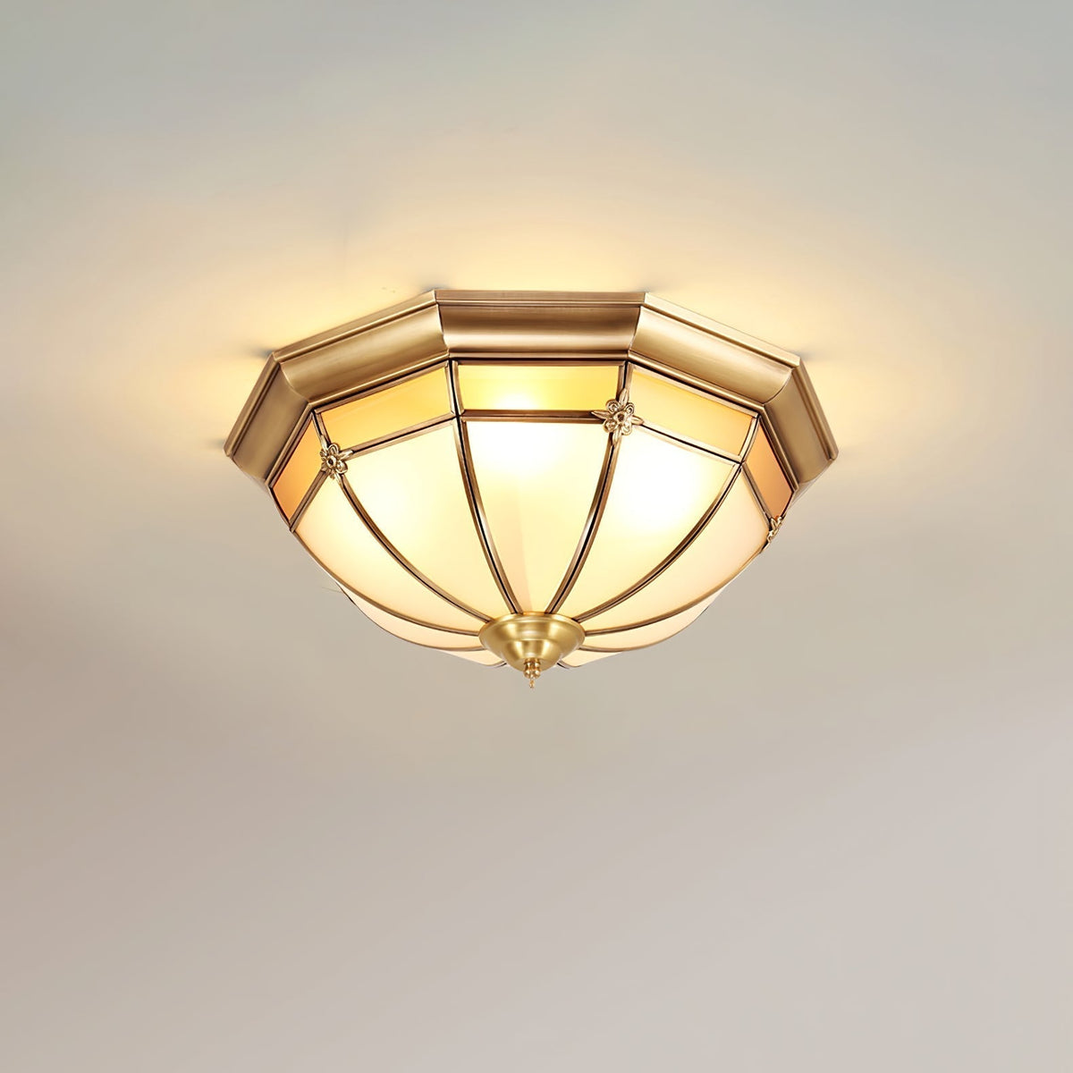 Vovynan Elegance Dome Brass Glass Flush Ceiling Lamp