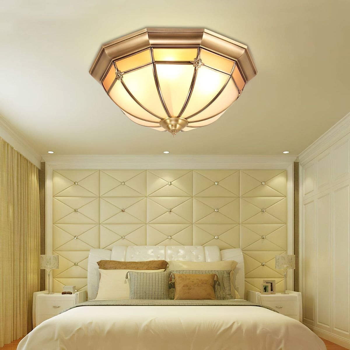 Vovynan Elegance Dome Brass Glass Flush Ceiling Lamp